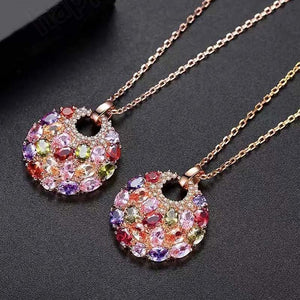 Colored Zircon Jewelry Set (Earrings+Necklace+Bracelet)