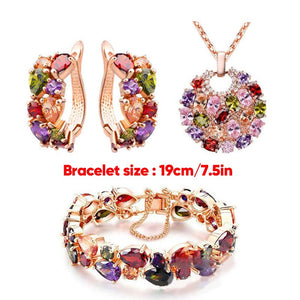 Colored Zircon Jewelry Set (Earrings+Necklace+Bracelet)