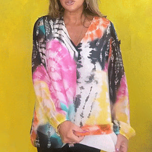 Afslappet V-hals Tie-dye Top