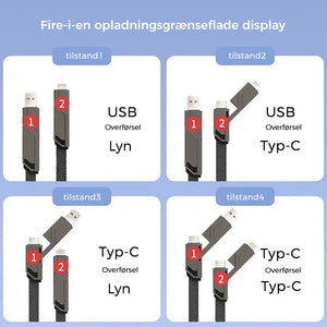 4-i-1  Fladt ladekabel med anti-sammenfiltring og velcro